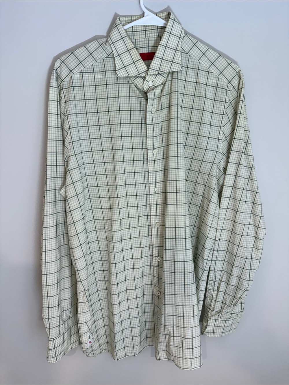 Isaia Green Windowpane Dress Shirt